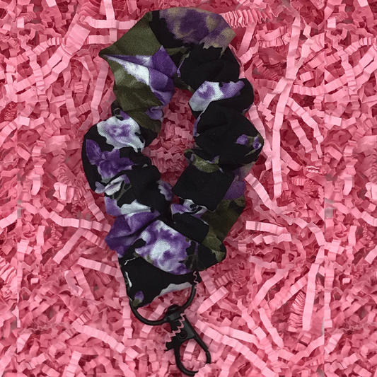 Purple flower scrunched wristlet