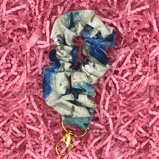 Blue feather scrunched wristlet