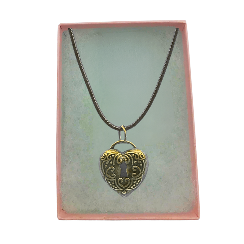 Key leather necklace with matching heart locket
