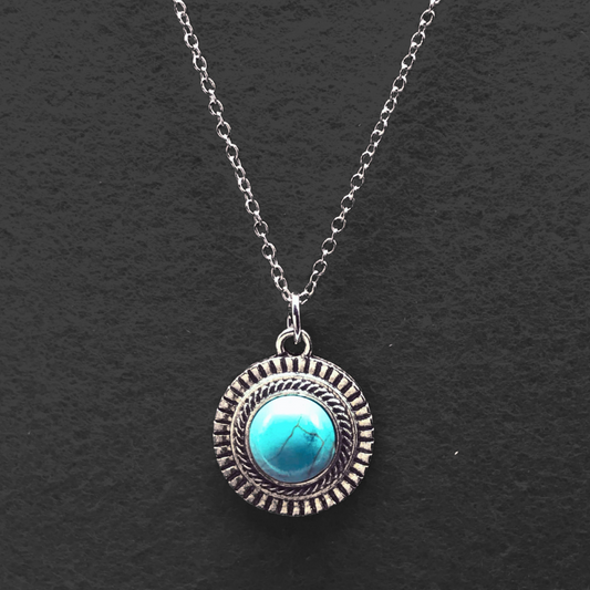 Turquoise circle silver necklace