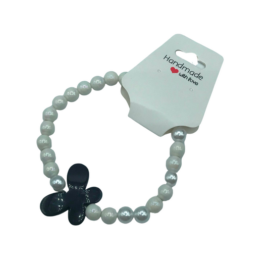 Pearl black butterfly charm bracelet