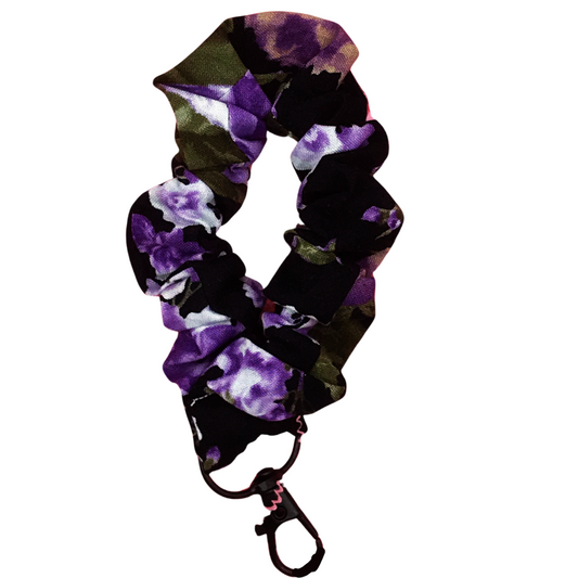 Purple flower scrunched wristlet