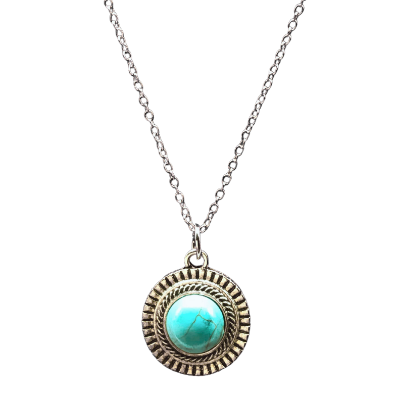Turquoise circle silver necklace