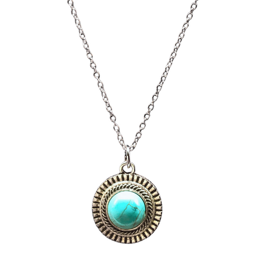 Turquoise circle silver necklace