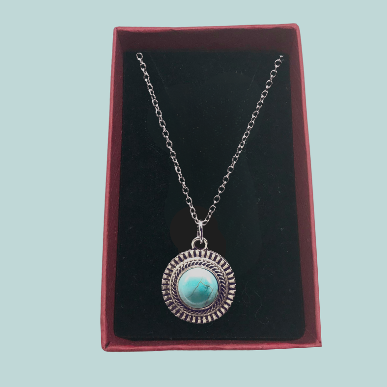 Turquoise circle silver necklace