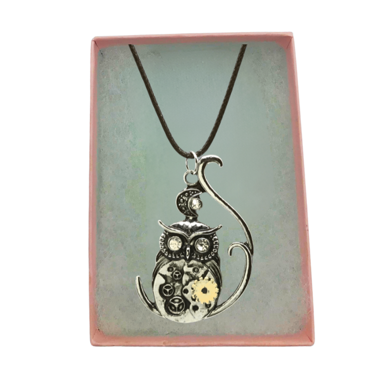 Leather chain owl necklace